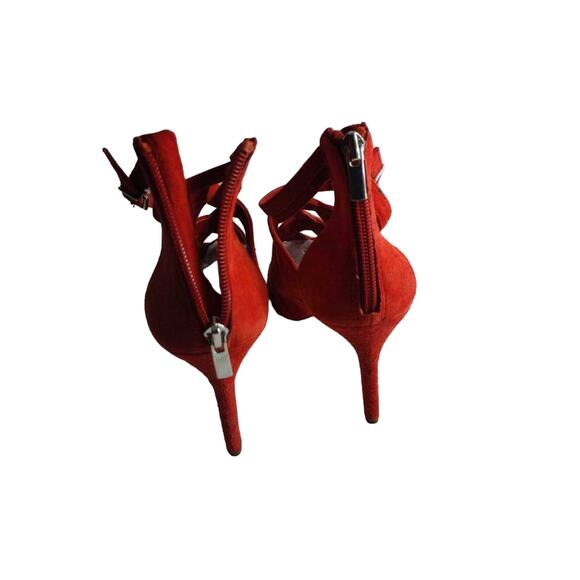 Lord & Taylor Womens Gema Strappy Heeled Sandals Red Suede Ankle Strap Zip 8.5 M - Picture 4 of 8